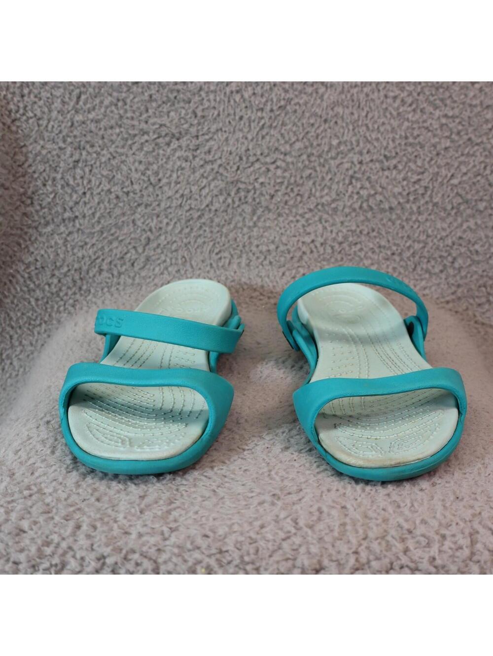 Crocs Cleo Slide Sandals Green Women Size 8 Slip On Flat - Picture 2 of 8